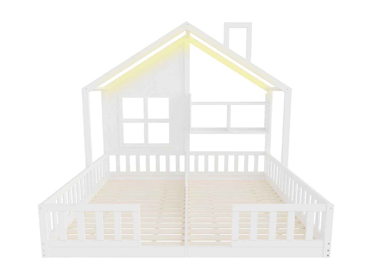 Kinderhuisbed 90 x 200 cm - met LED-verlichting - met veiligheidshekken - met opbergplanken - wit​ (matras niet inbegrepen)