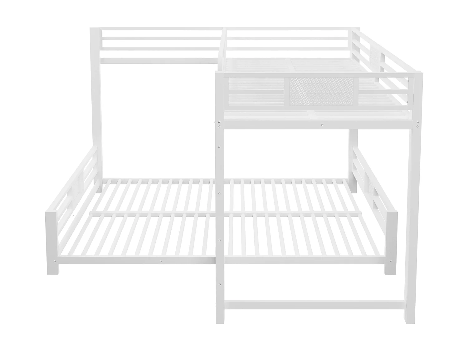 Lit superposé en métal en forme de L - 90x200 cm + 140x200 cm - avec barrières de sécurité et échelle - Métal - Blanc (Matelas non inclus)