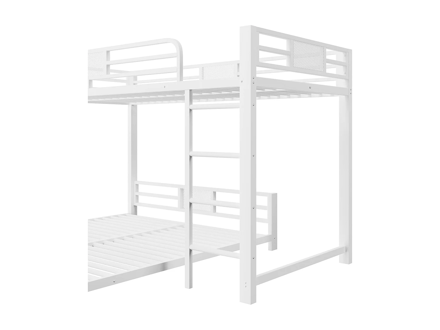 Lit superposé en métal en forme de L - 90x200 cm + 140x200 cm - avec barrières de sécurité et échelle - Métal - Blanc (Matelas non inclus)