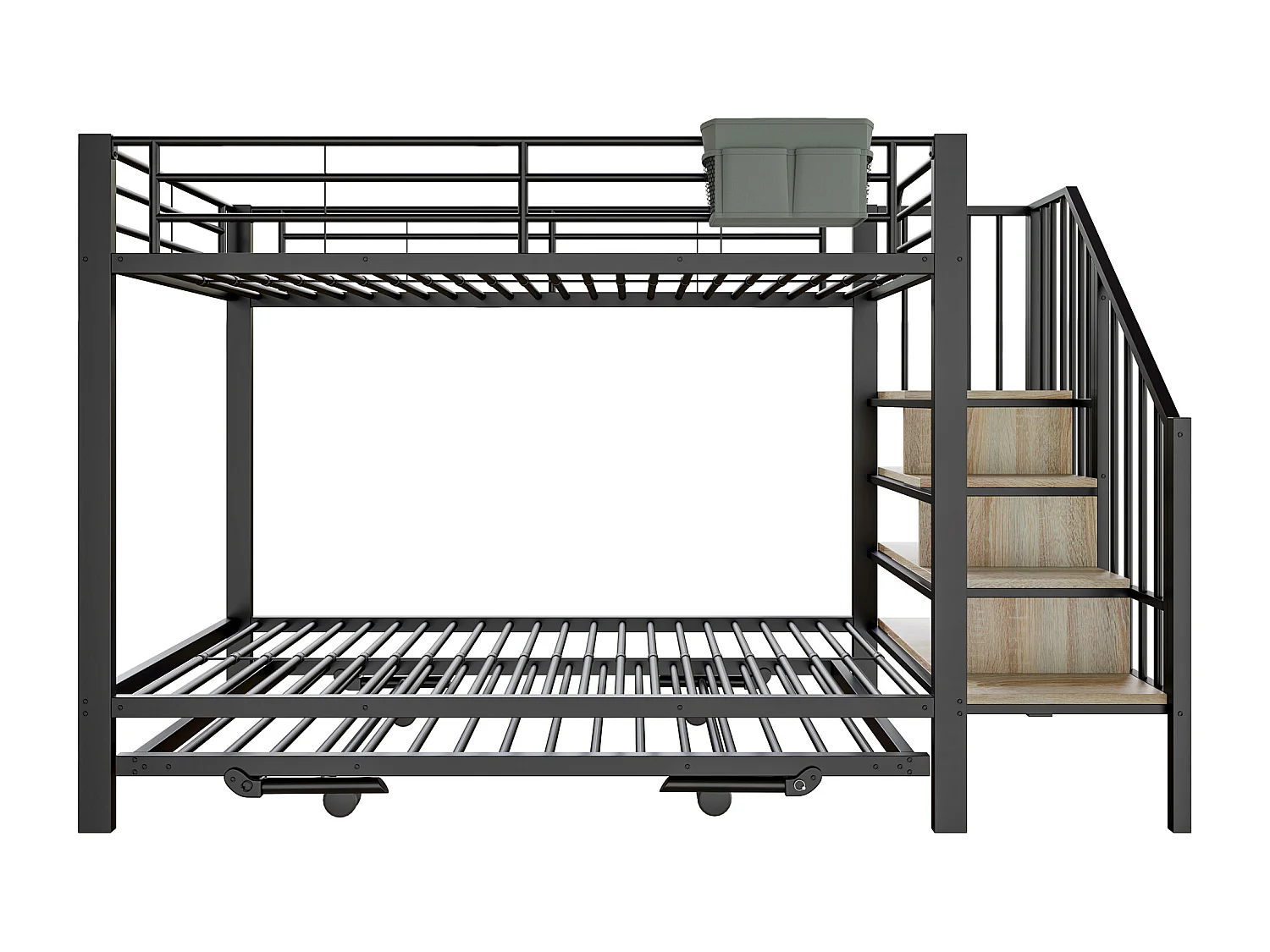 Etagenbett 90x200 + 180x200 cm - Nestbett - Aufbewahrungsbeutel - Sicherheitsleiter - Schwarz​ (Matratze nicht inbegriffen)