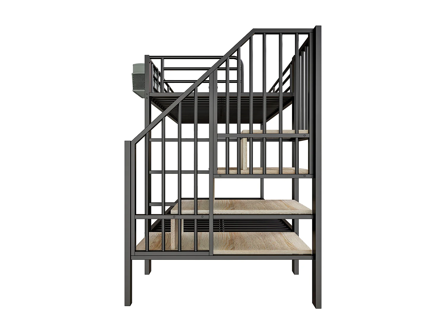 Etagenbett 90x200 + 180x200 cm - Nestbett - Aufbewahrungsbeutel - Sicherheitsleiter - Schwarz​ (Matratze nicht inbegriffen)