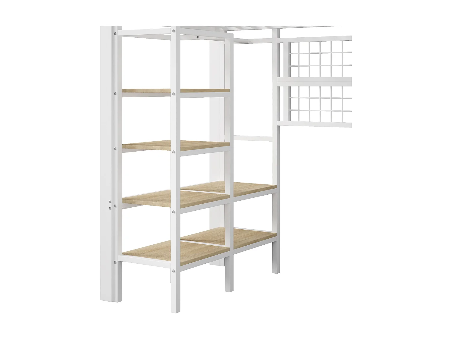 Lit mezzanine 90x200 cm - Structure en fer - avec compartiments de rangement - avec éclairage LED - Blanc (matelas non inclus)
