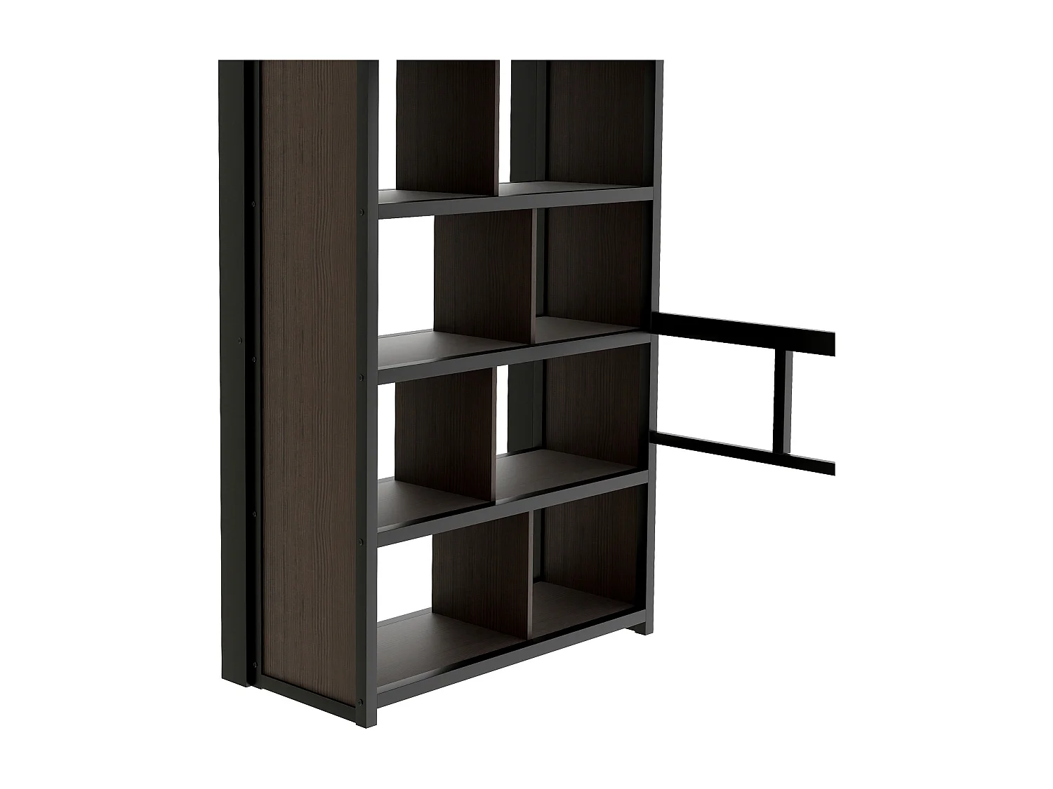 Lit mezzanine 90x200 cm - avec bureau + compartiments de rangement - avec bande lumineuse LED - avec escalier - Noir (matelas non inclus)