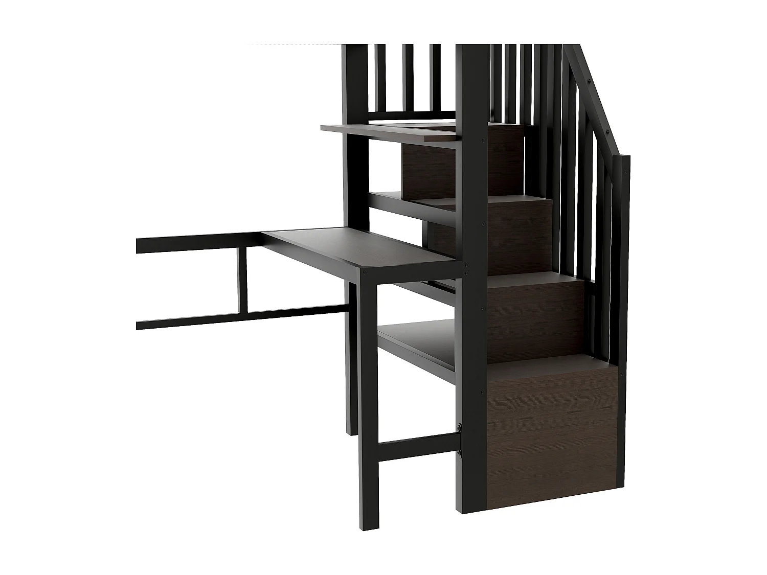 Lit mezzanine 90x200 cm - avec bureau + compartiments de rangement - avec bande lumineuse LED - avec escalier - Noir (matelas non inclus)