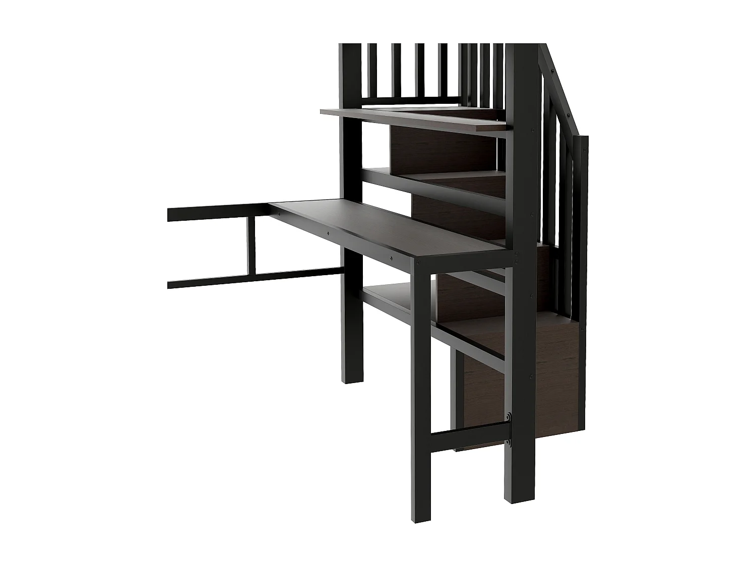 Letto soppalcato 140x200 cm - con scrivania + scomparti di riporre - con striscia luminosa LED - con scala - Nero​ (materasso non incluso)