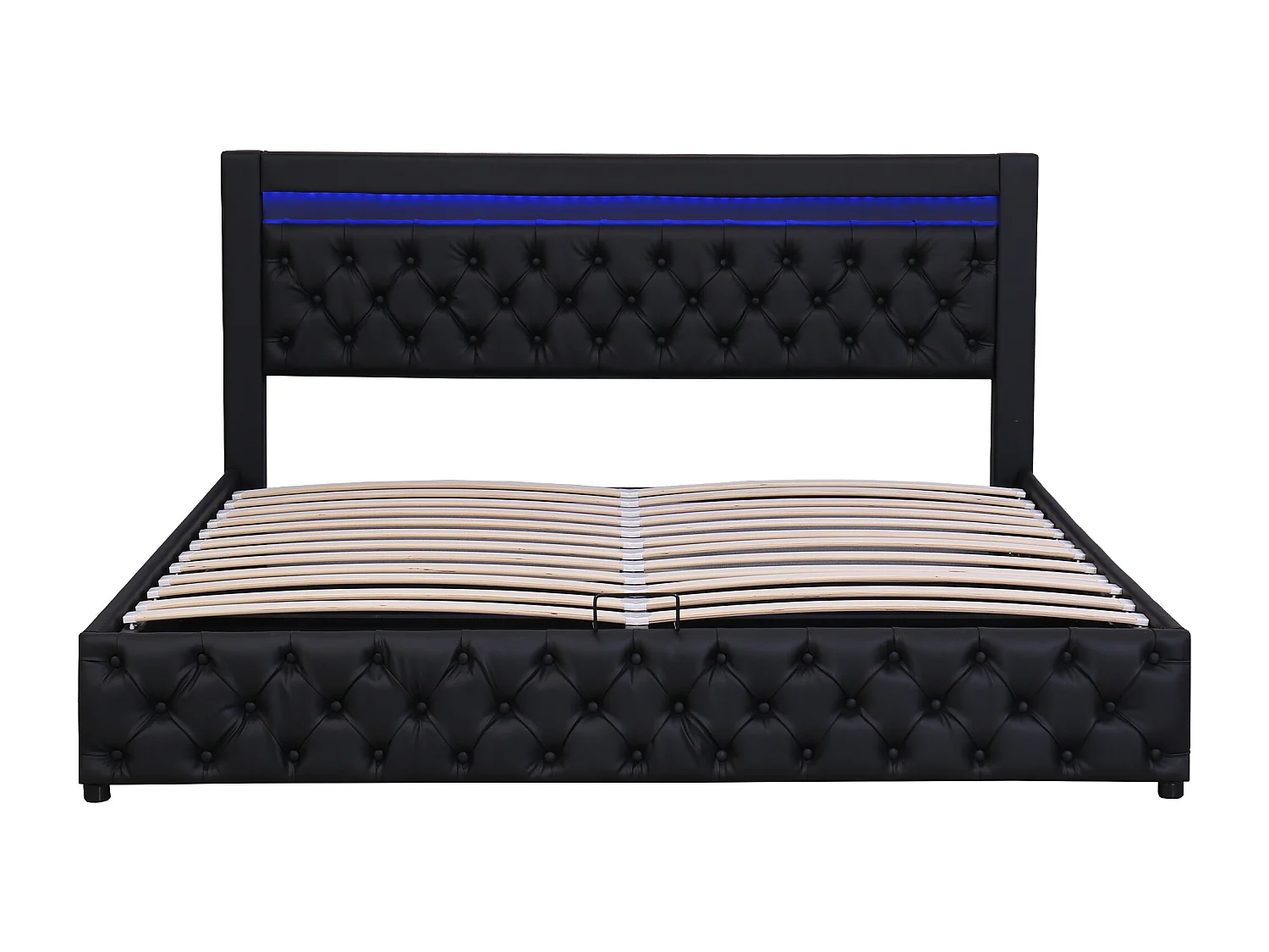 Gepolstertes Bett mit Stauraum 140x190 cm - mit LED-Beleuchtung - mit Stauraum - mit Lattenrost - PU - Schwarz​ (Matratze nicht inbegriffen)