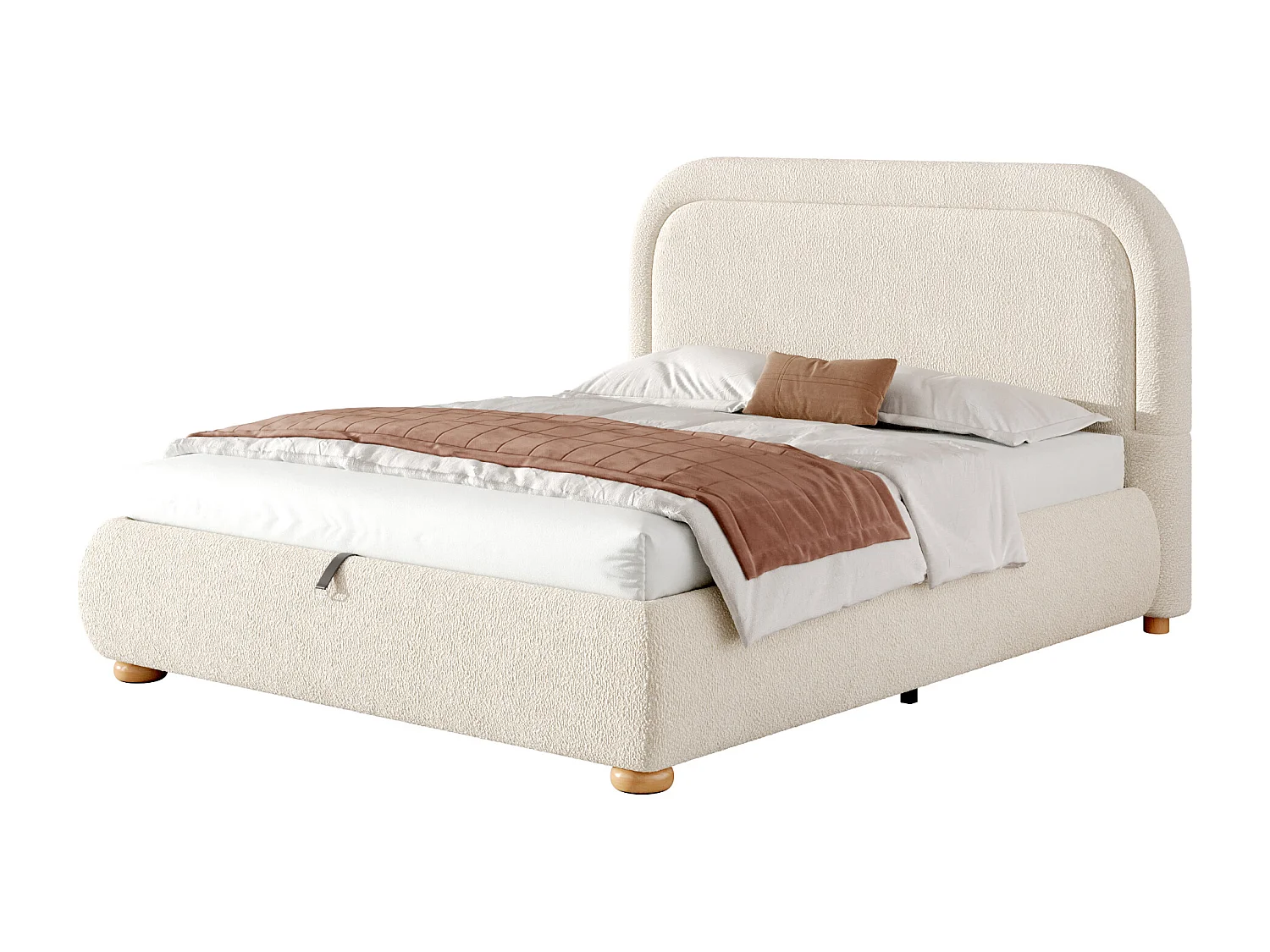 Lit coffre rembourré 140x190 cm - avec sommier à lattes - Tissu bouclé - Beige (matelas non inclus)