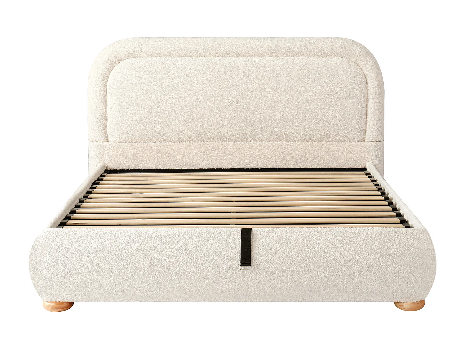 Lit coffre rembourré 140x190 cm - avec sommier à lattes - Tissu bouclé - Beige (matelas non inclus)
