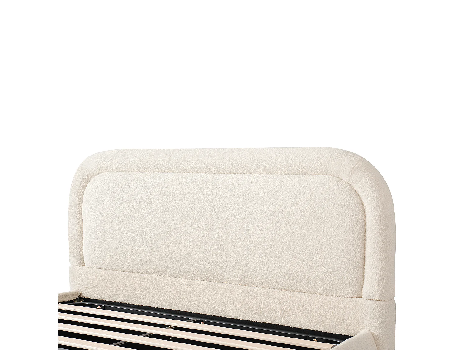 Lit coffre rembourré 140x190 cm - avec sommier à lattes - Tissu bouclé - Beige (matelas non inclus)