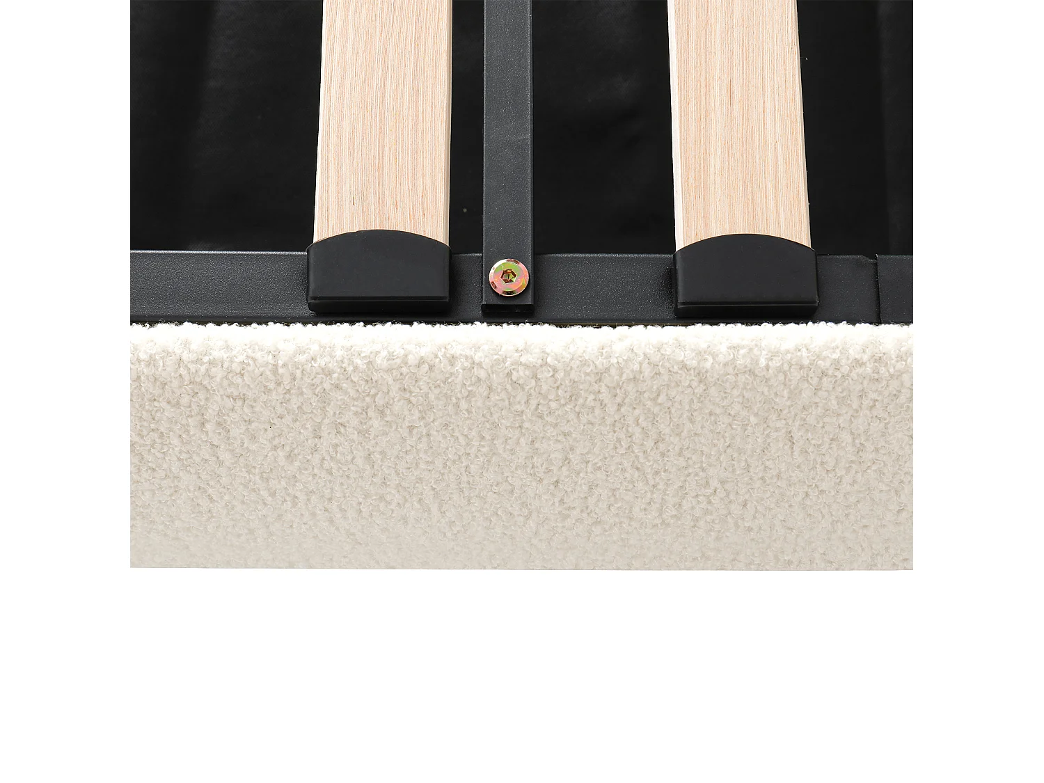 Lit coffre rembourré 140x190 cm - avec sommier à lattes - Tissu bouclé - Beige (matelas non inclus)