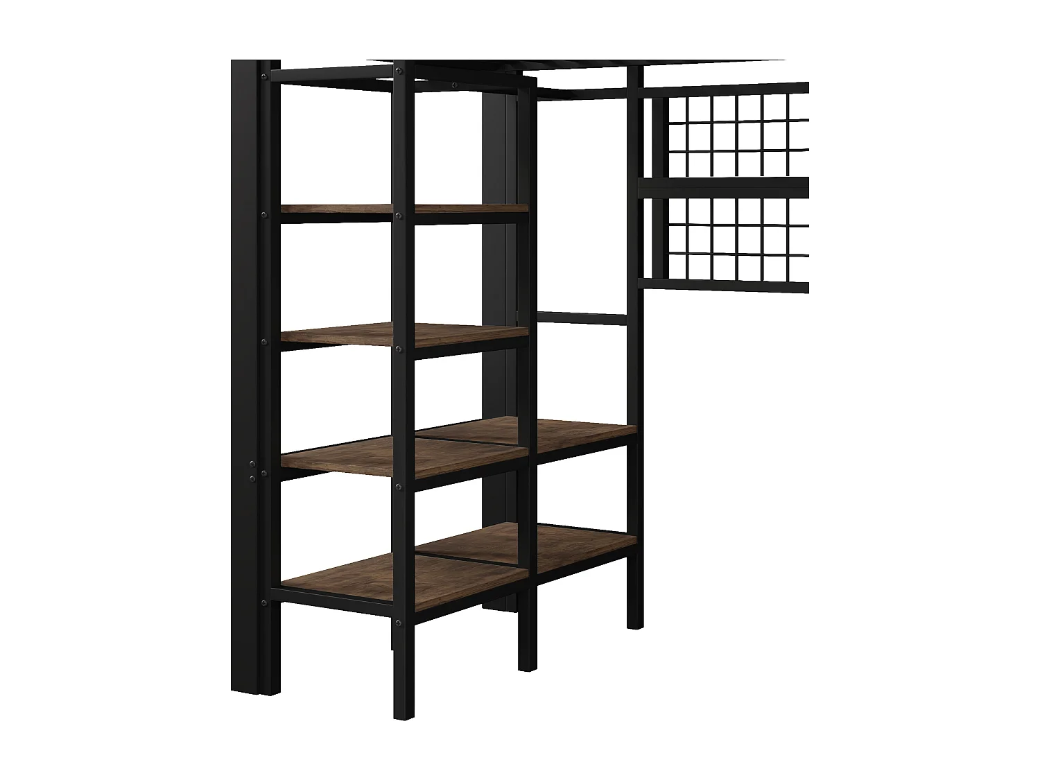 Lit mezzanine 90x200 cm - Structure en fer - avec compartiments de rangement - avec éclairage LED - Noir (matelas non inclus)