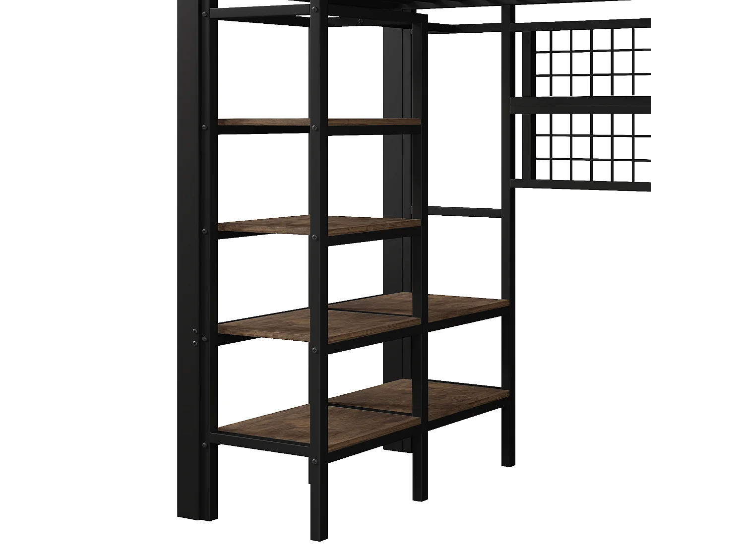 Lit mezzanine 90x200 cm - Structure en fer - avec compartiments de rangement - avec éclairage LED - Noir (matelas non inclus)