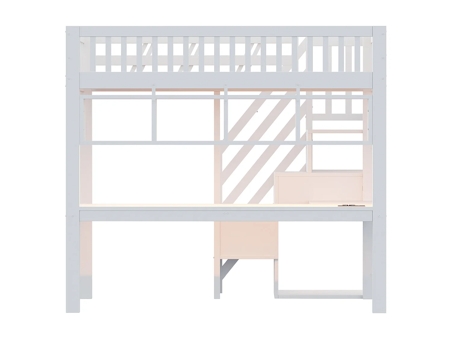 Hochbett 90x200cm - mit Aufstiegsleiter mit Stauraum - mit Schreibtisch - USB-Anschluss - mit LED-Beleuchtung - weiß​ (Matratze nicht inbegriffen)