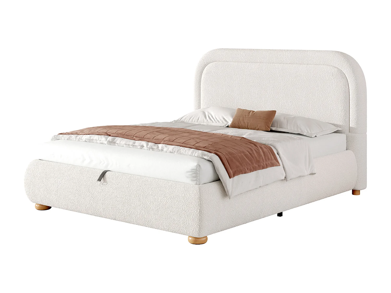 Lit coffre rembourré 160x200 cm - avec sommier à lattes - Tissu bouclé - Blanc (matelas non inclus)