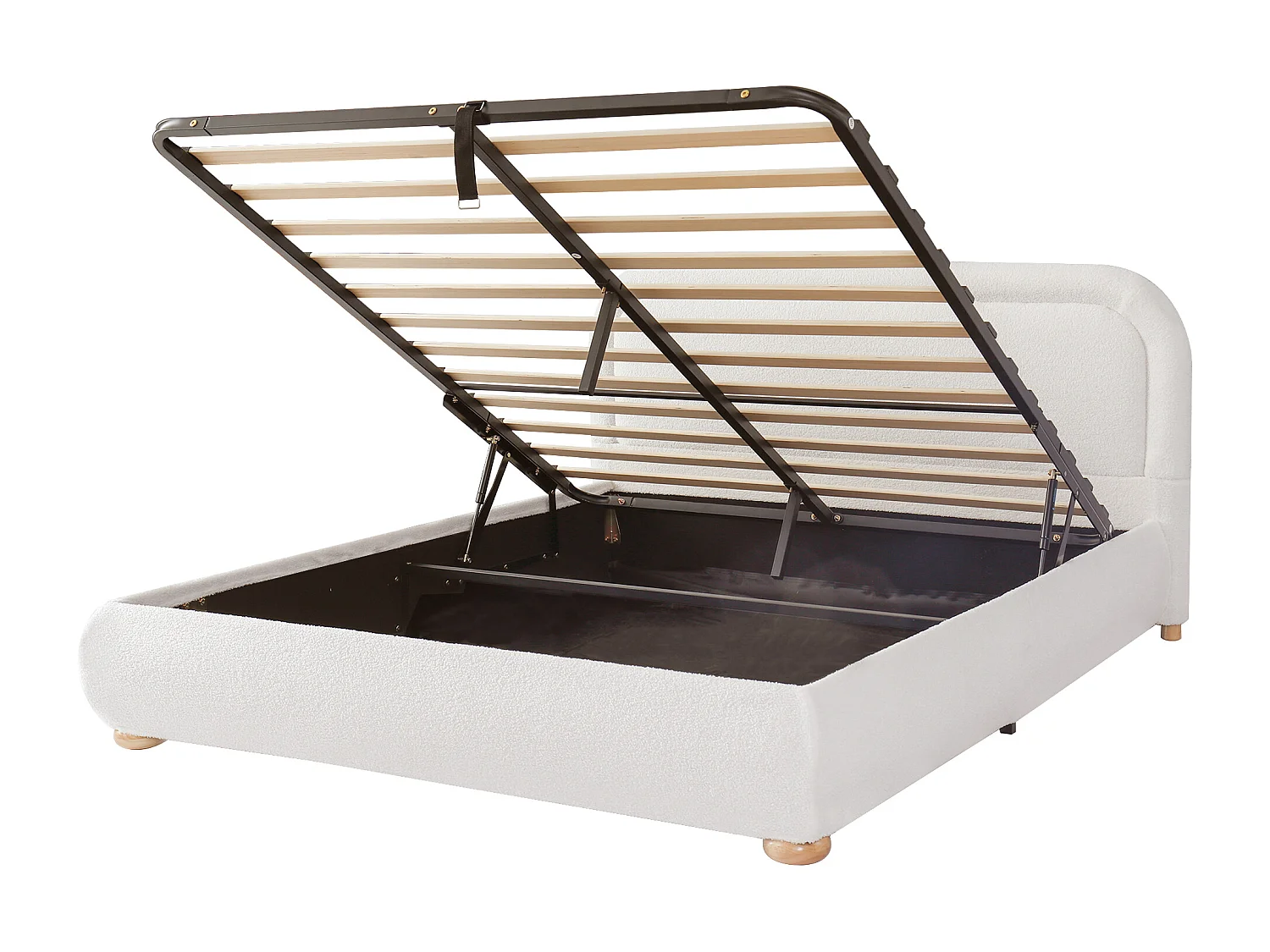 Lit coffre rembourré 160x200 cm - avec sommier à lattes - Tissu bouclé - Blanc (matelas non inclus)