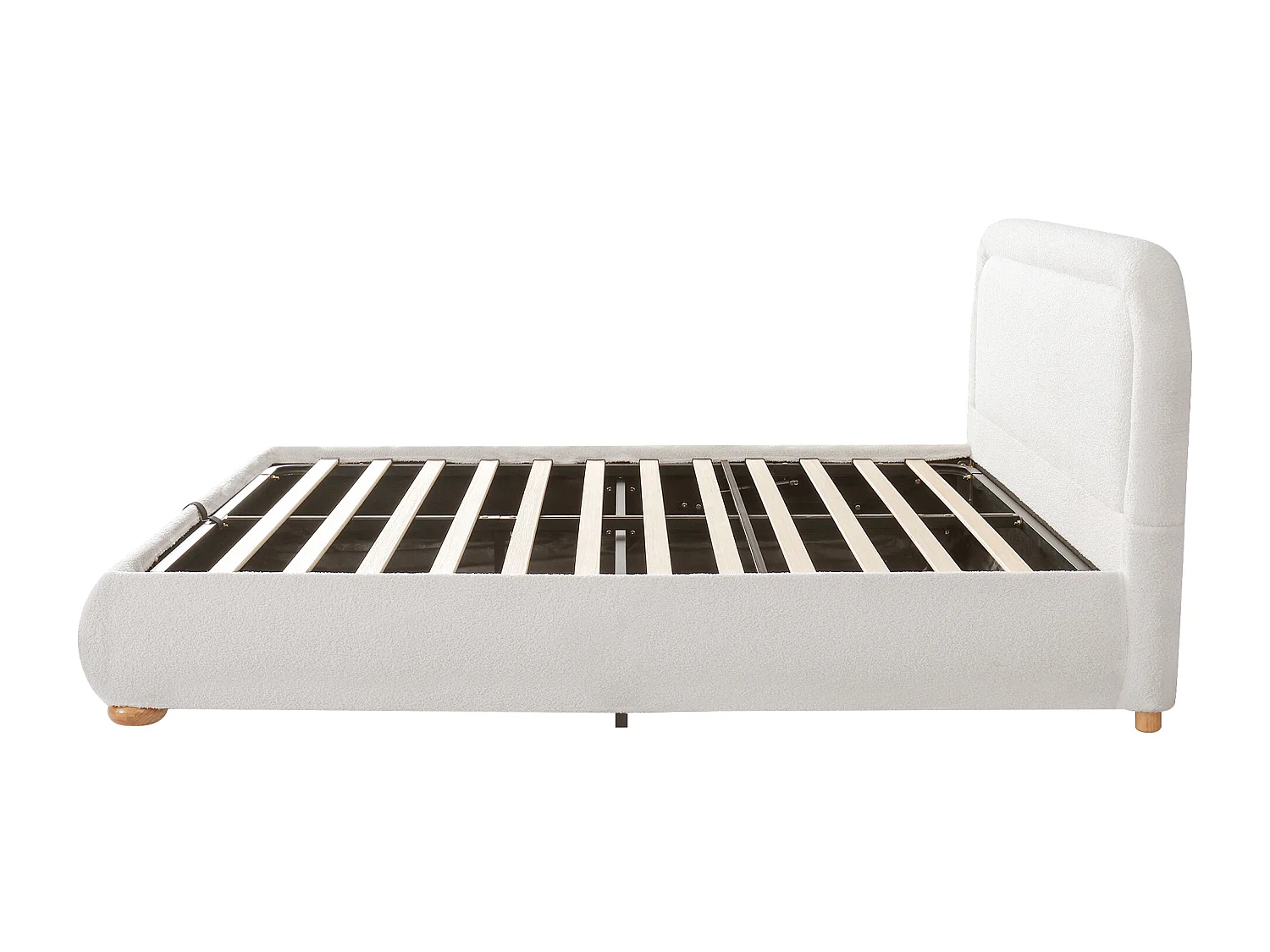 Lit coffre rembourré 160x200 cm - avec sommier à lattes - Tissu bouclé - Blanc (matelas non inclus)