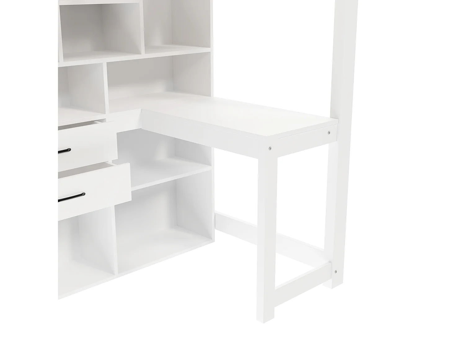 Letto soppalcato 90x200cm - con scala di riporre - con armadio - con scrivania - con 3 cassetti + scomparti di riporre - bianco