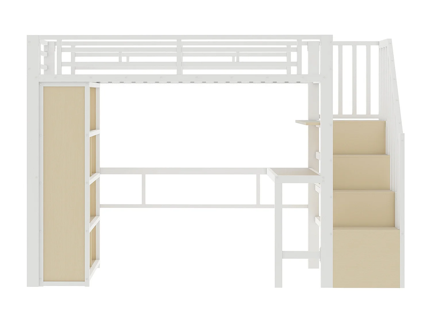 Letto soppalcato 90x200 cm - con scrivania + scomparti di riporre - con striscia luminosa LED - con scala - Bianco​ (materasso non incluso)