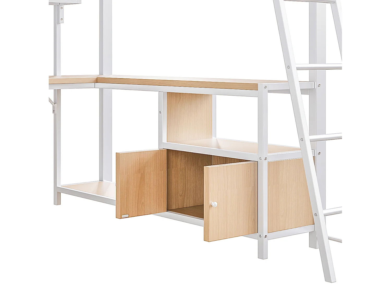 Letto soppalcato 140x200 cm - Struttura in ferro - Illuminazione LED - Scrivania con ripiano - Porta USB - Bianco​ (materasso non incluso)