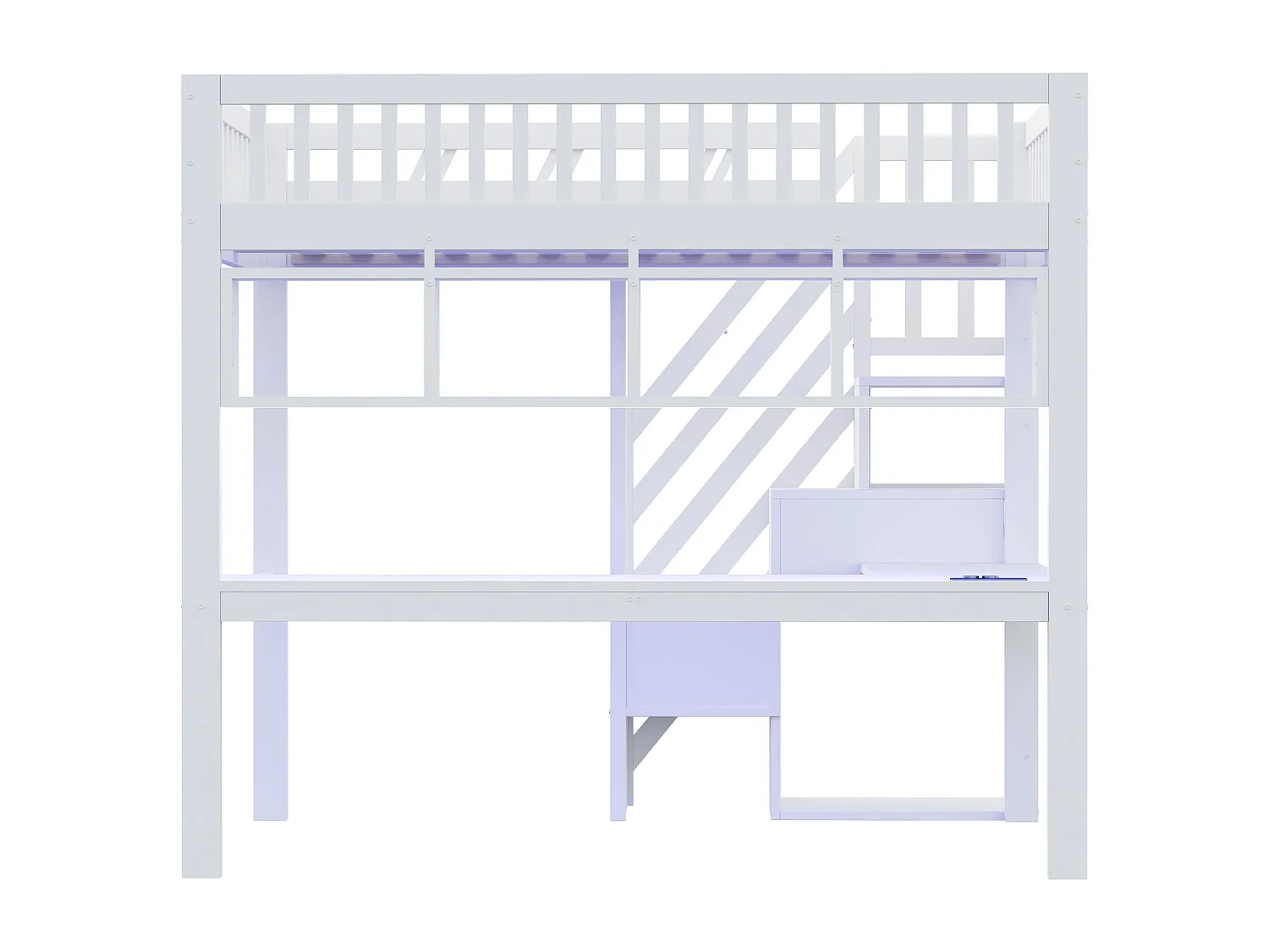 Hochbett 140x200cm - mit Aufstiegsleiter mit Stauraum - mit Schreibtisch - USB-Anschluss - mit LED-Beleuchtung - weiß​ (Matratze nicht inbegriffen)