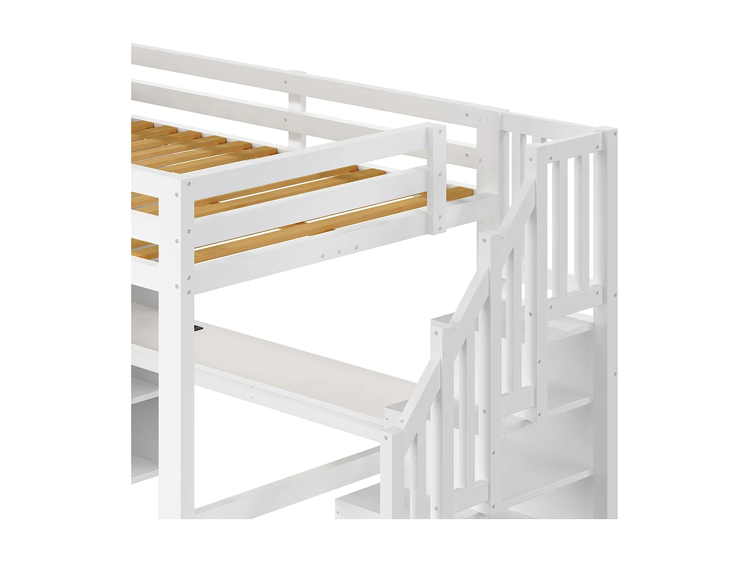 Lit mezzanine 140x200 cm - avec éclairage LED - avec bureau et armoire - échelle de rangement - port USB - blanc (matelas non inclus)