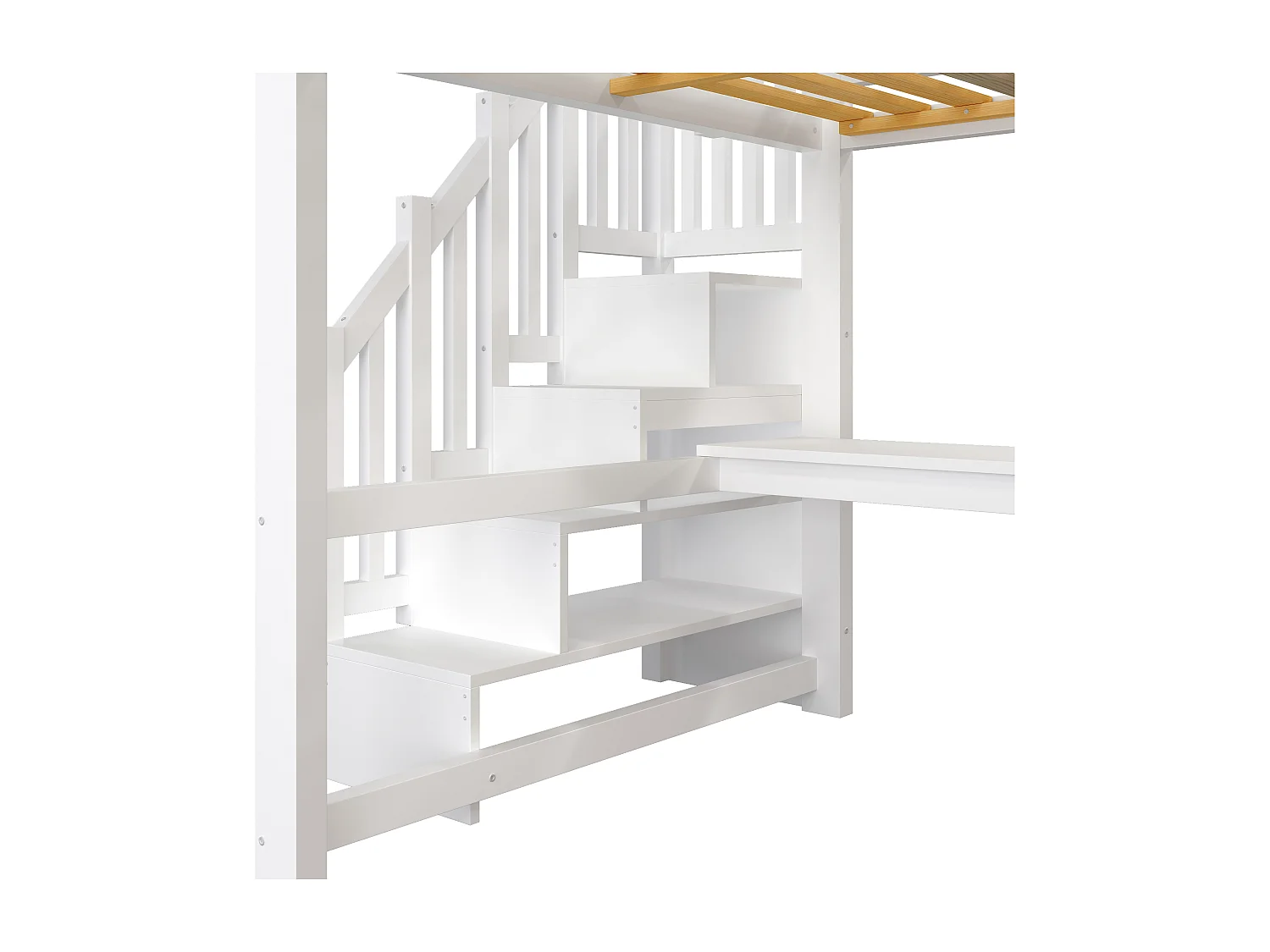 Lit mezzanine 140x200 cm - avec éclairage LED - avec bureau et armoire - échelle de rangement - port USB - blanc (matelas non inclus)
