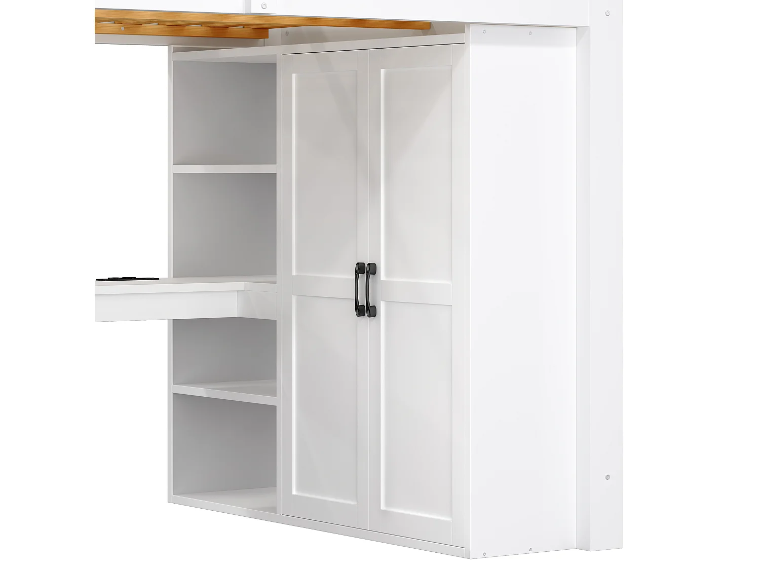 Lit mezzanine 140x200 cm - avec éclairage LED - avec bureau et armoire - échelle de rangement - port USB - blanc (matelas non inclus)