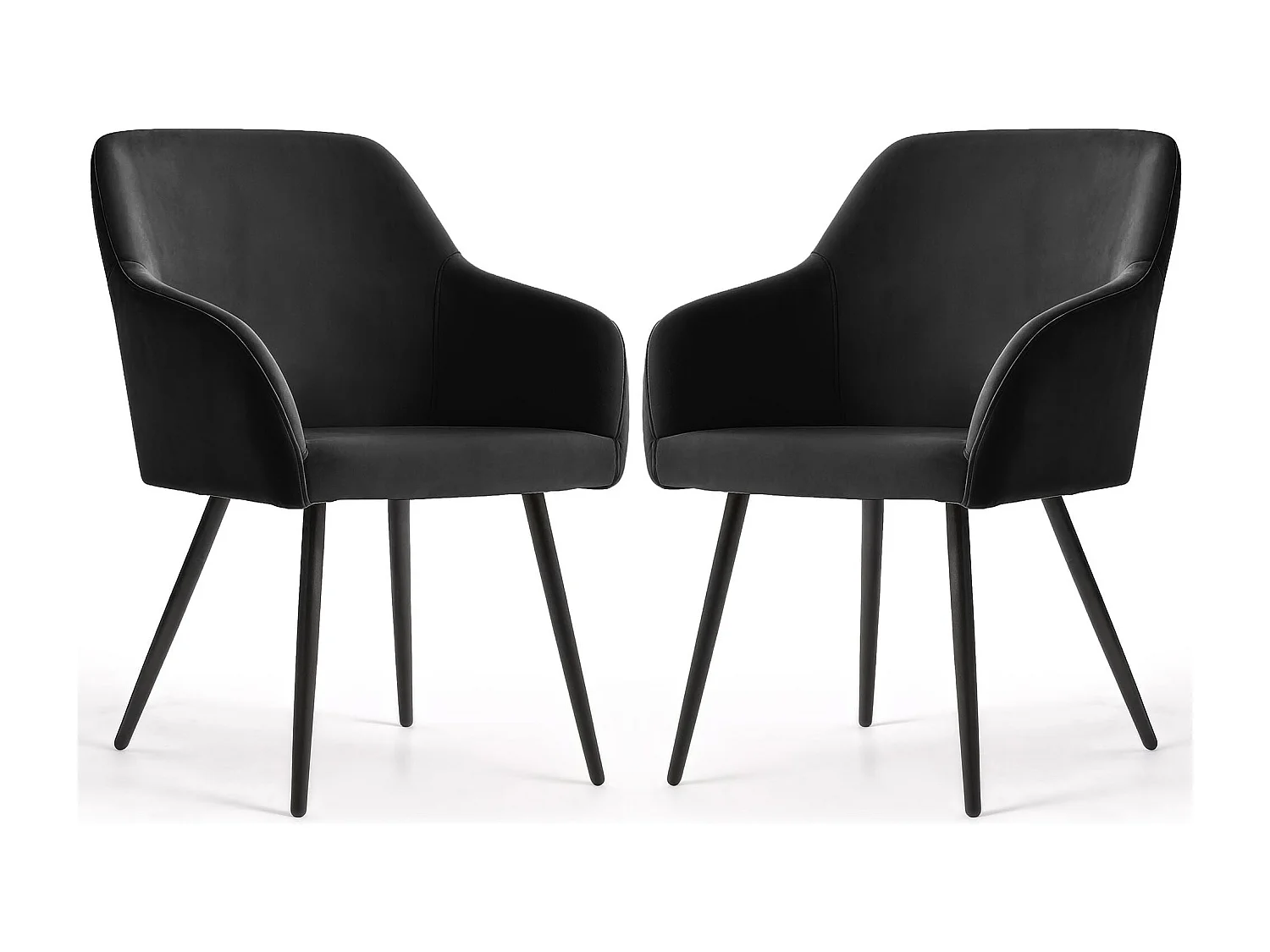 Lot de 2 Chaises en velours lisses ESTELLE Noir pieds noirs