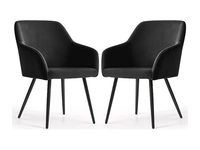 Lot de 2 Chaises en velours lisses ESTELLE Noir pieds noirs