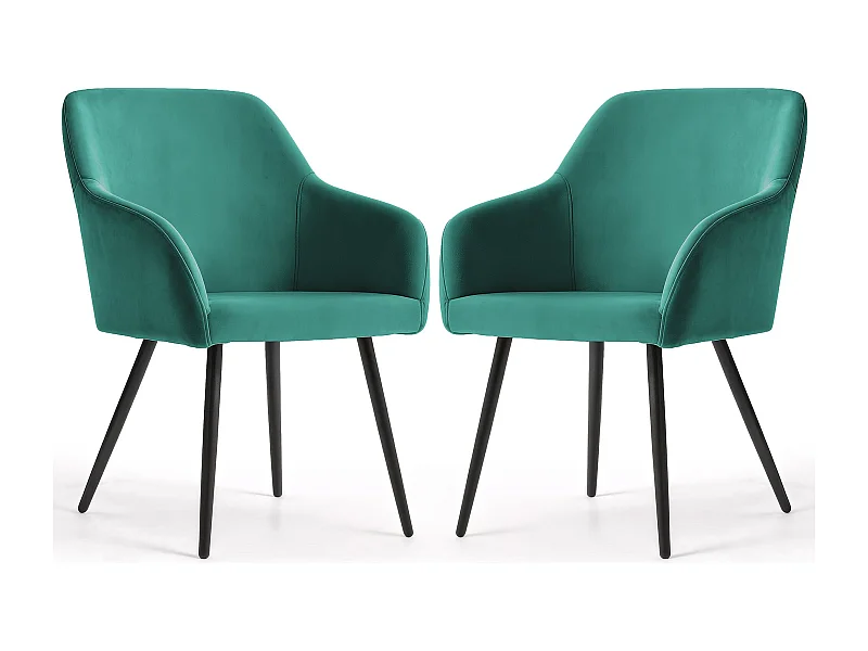 2er Set Glatte Velours Esszimmerstühle ESTELLE Dunkelgrün mit schwarzen Beinen