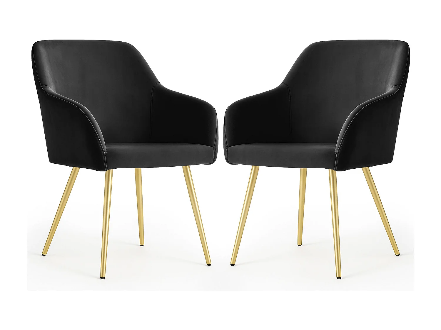 Lot de 2 Chaises en velours lisses ESTELLE Noir pieds dorés