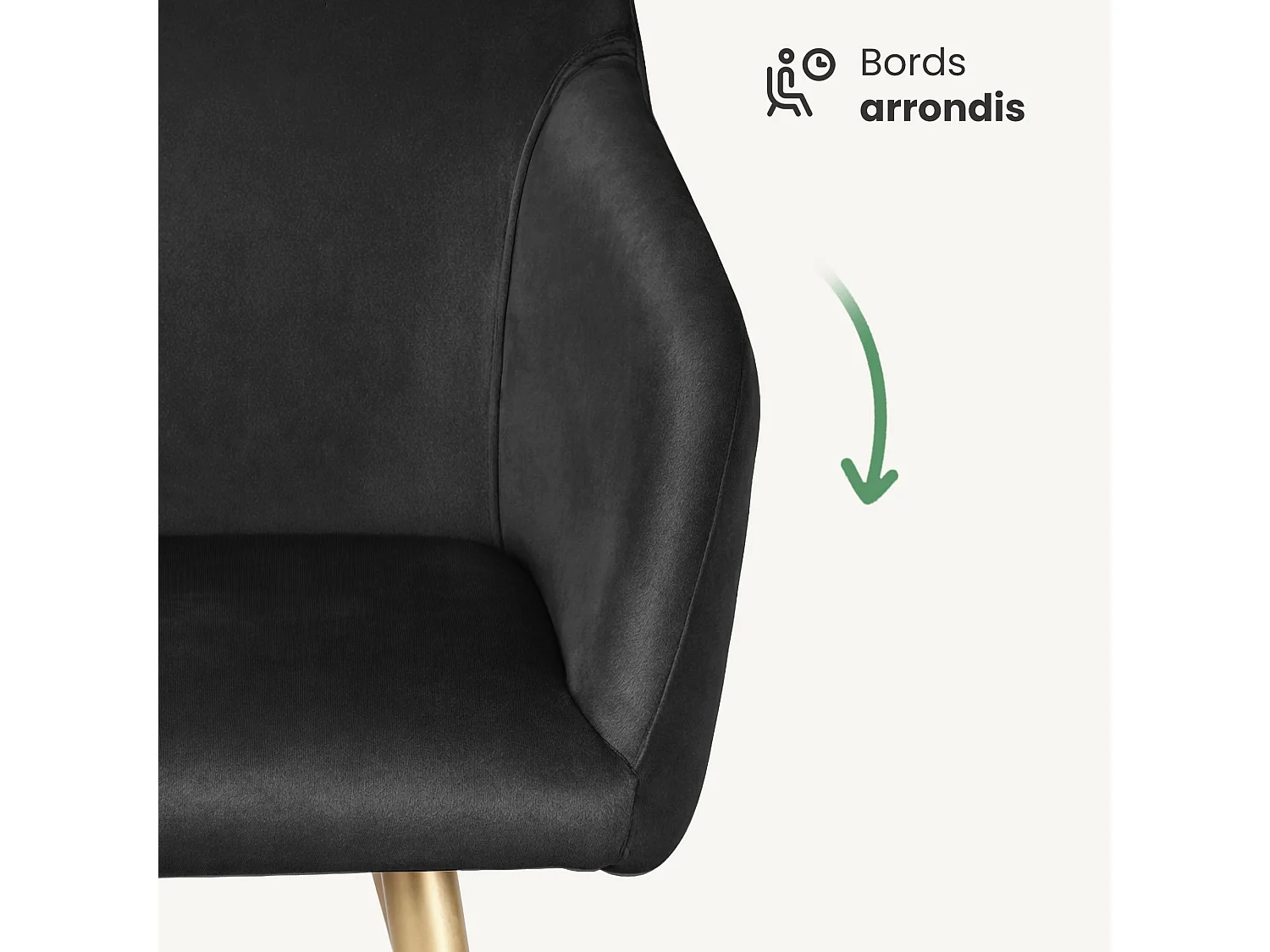 Lot de 2 Chaises en velours lisses ESTELLE Noir pieds dorés