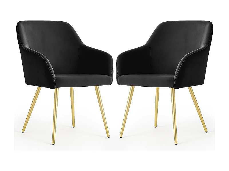 Lot de 2 Chaises en velours lisses ESTELLE Noir pieds dorés