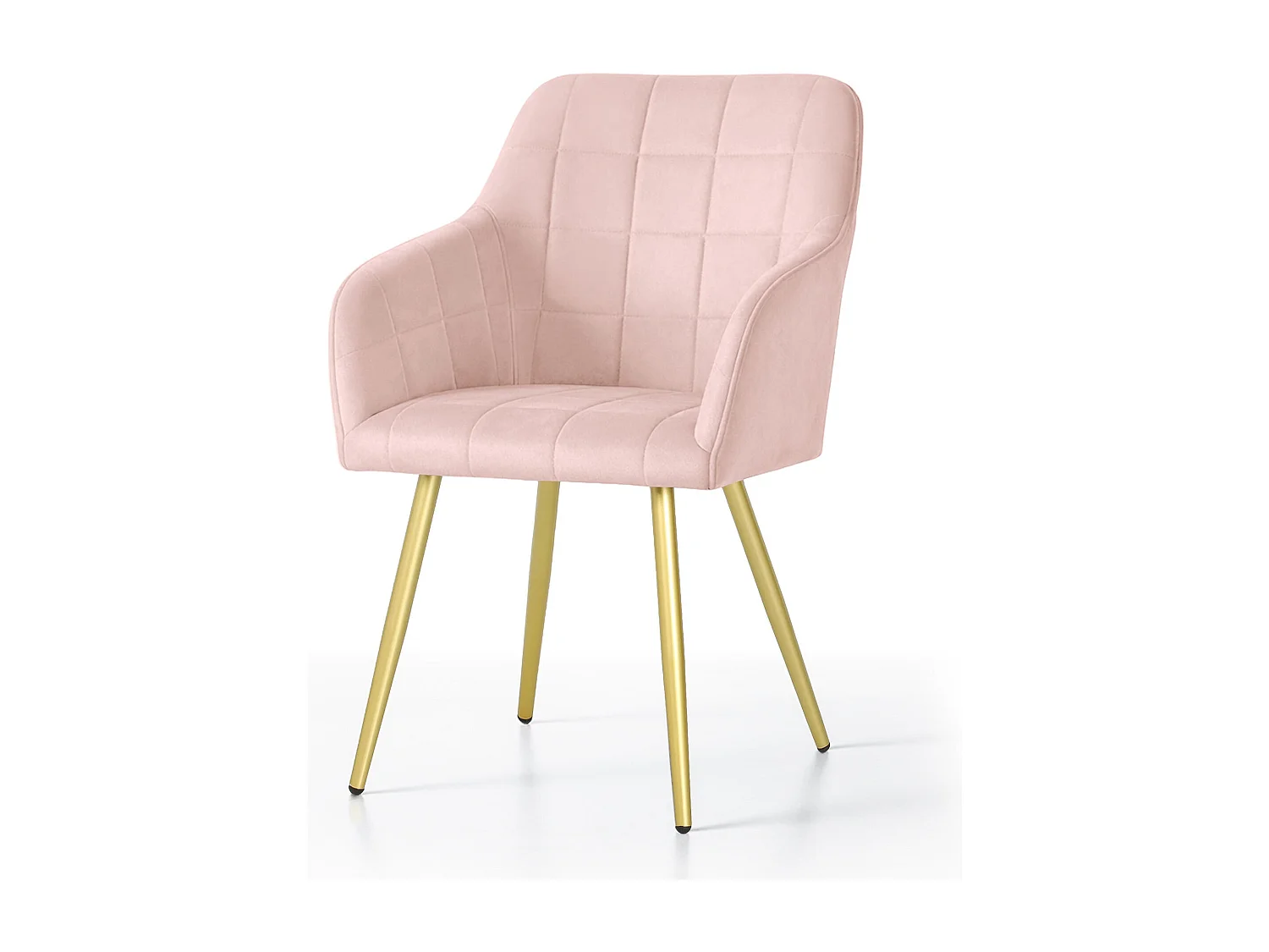 Lot de 2 Chaises rembourrées à surpiqûres carrées LUXANO Rose Poudré pieds dorés