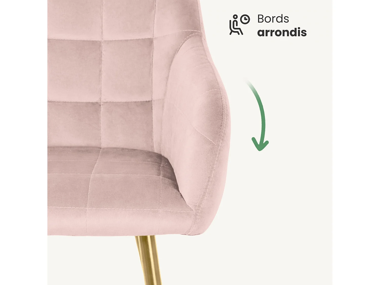 Lot de 2 Chaises rembourrées à surpiqûres carrées LUXANO Rose Poudré pieds dorés