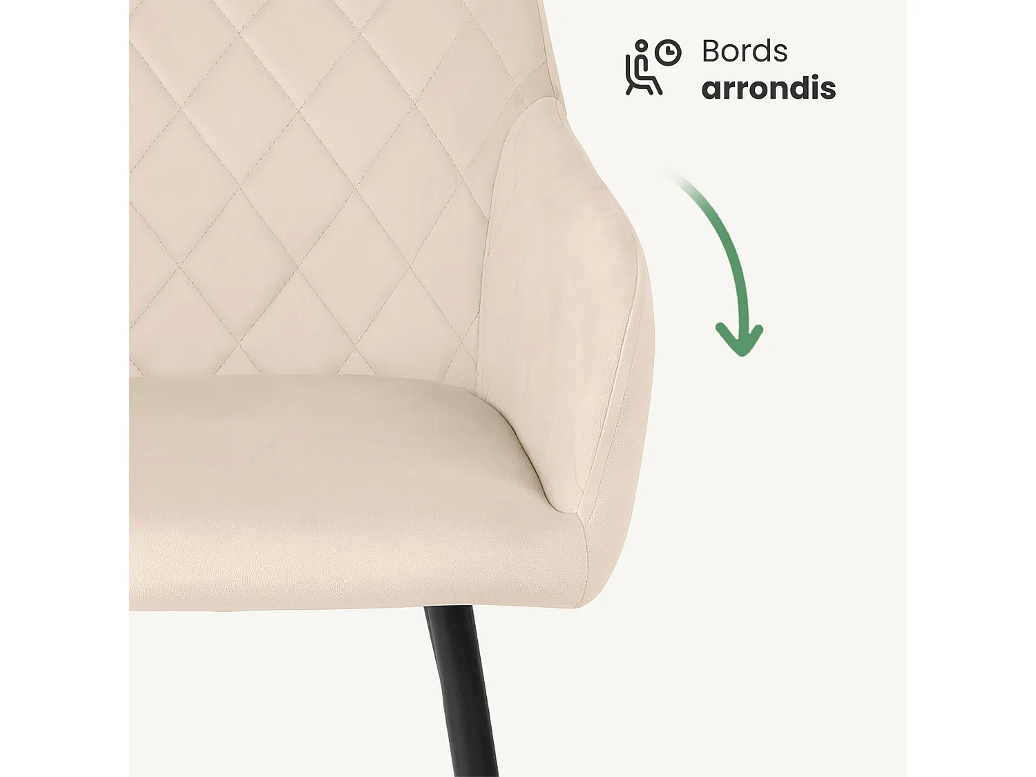 Lot de 2 Chaises en velours matelassées en losanges VELTO Beige pieds noirs