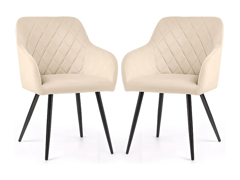 Lot de 2 Chaises en velours matelassées en losanges VELTO Beige pieds noirs
