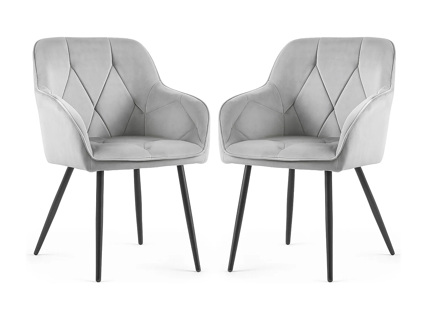 Lot de 2 Chaises en velours matelassées DIAMANTE Gris pieds noirs