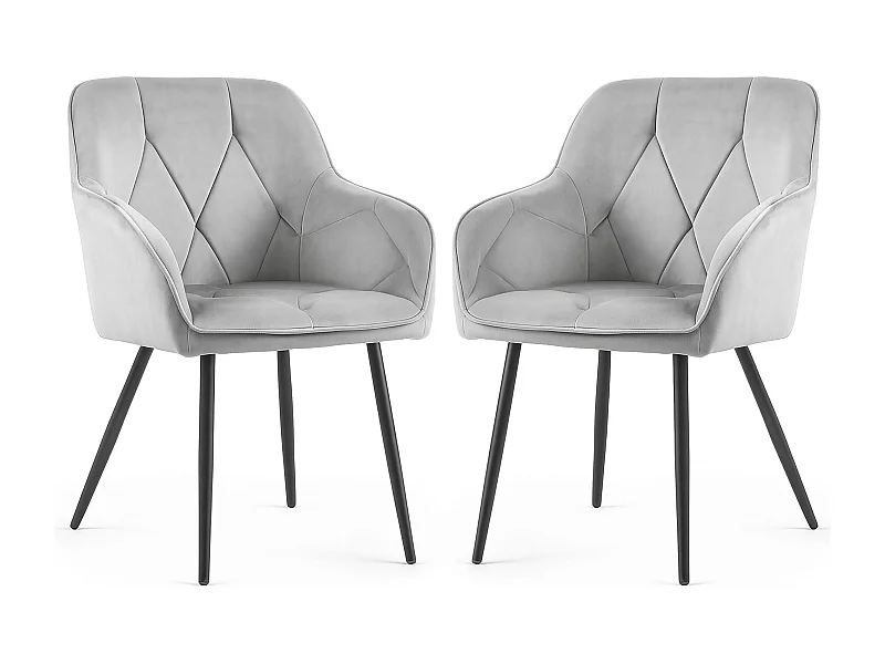 Lot de 2 Chaises en velours matelassées DIAMANTE Gris pieds noirs