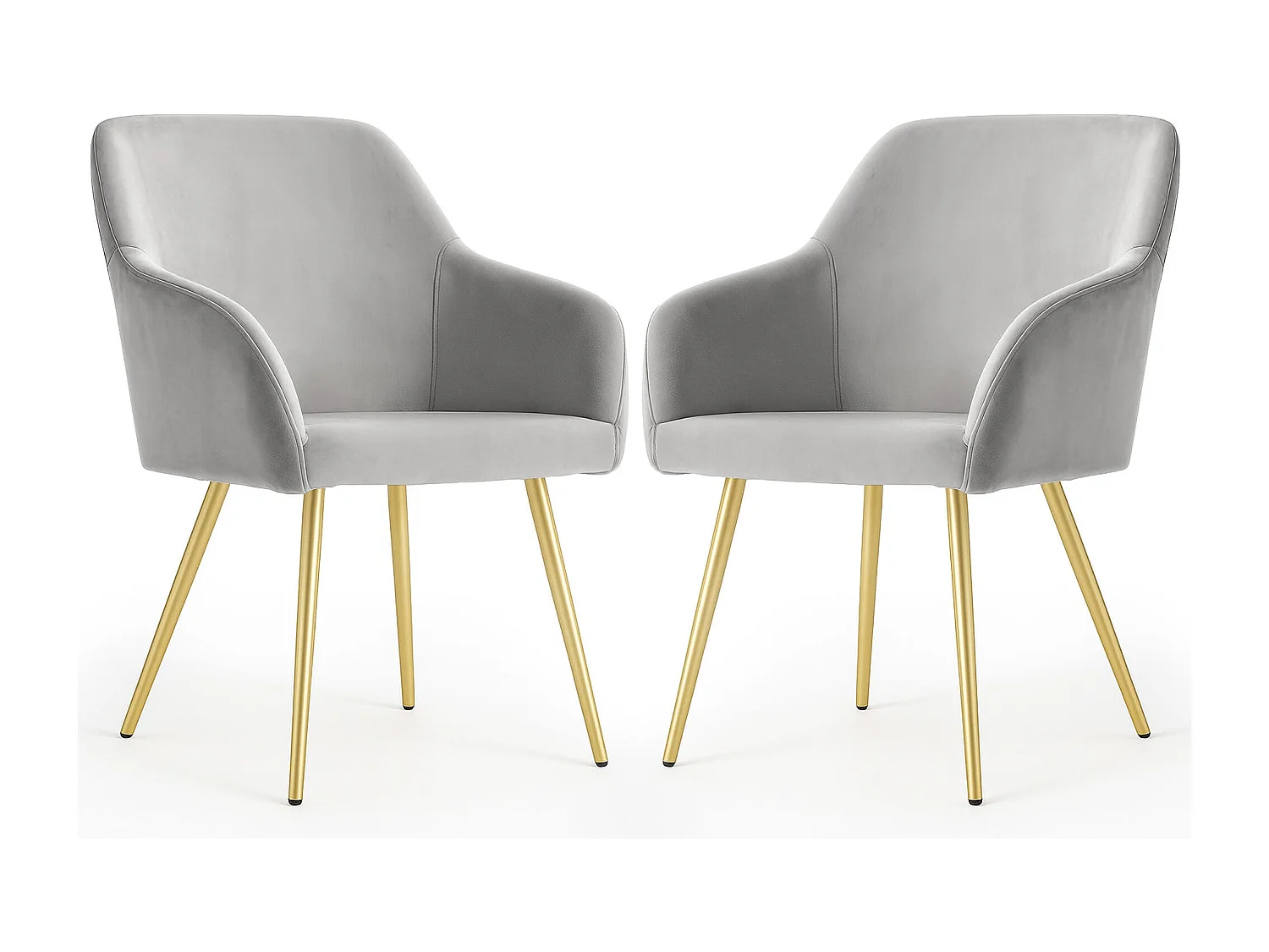 Lot de 2 Chaises en velours lisses ESTELLE Gris pieds dorés