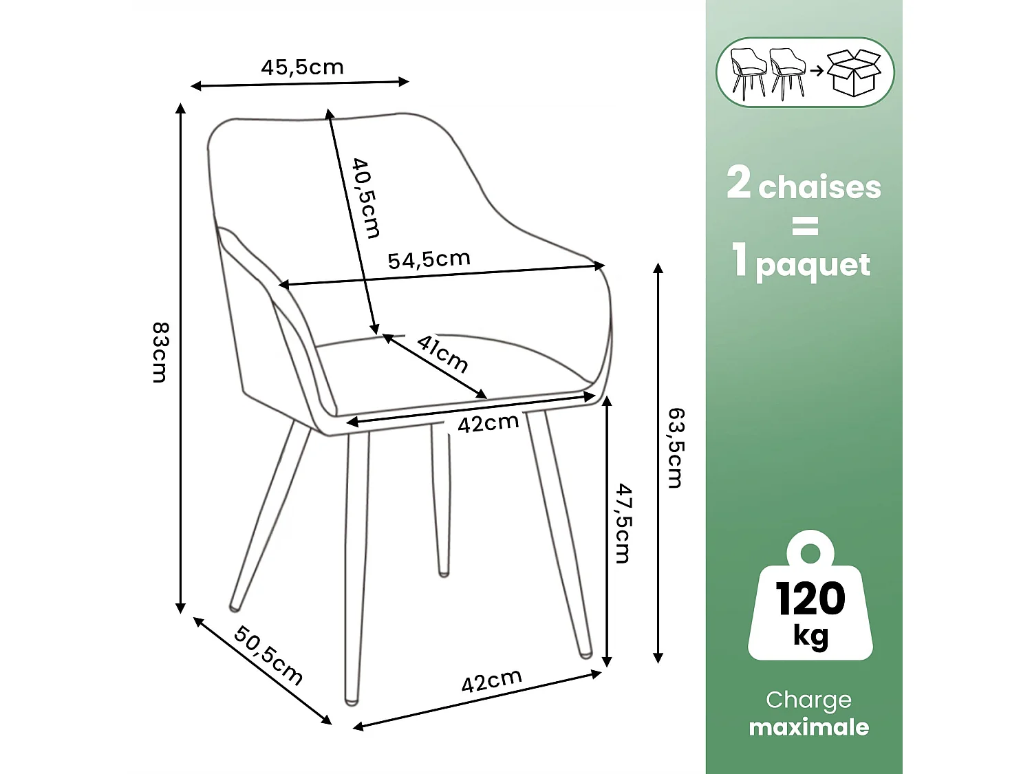 Lot de 2 Chaises en velours lisses ESTELLE Gris pieds dorés