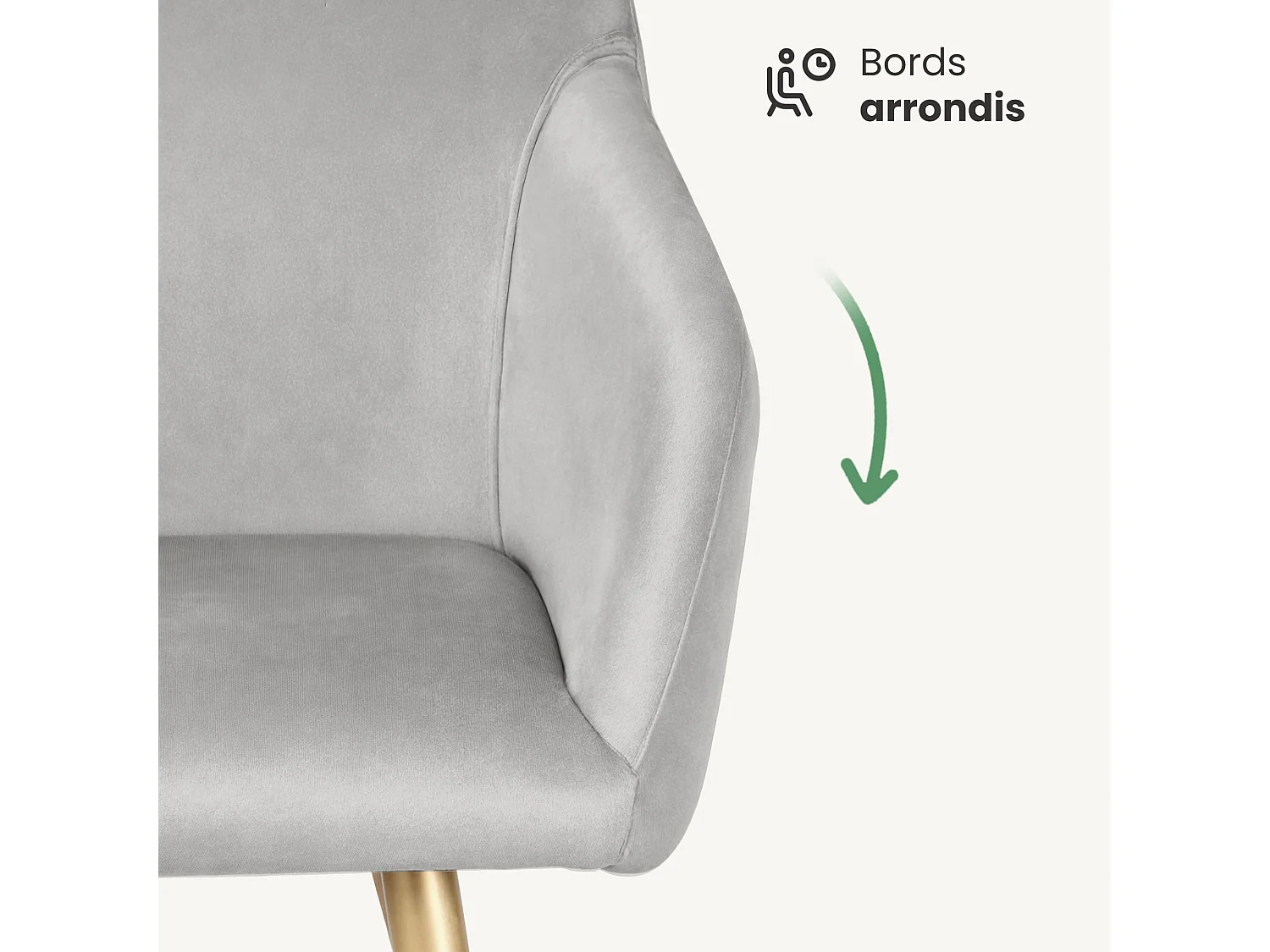 Lot de 2 Chaises en velours lisses ESTELLE Gris pieds dorés