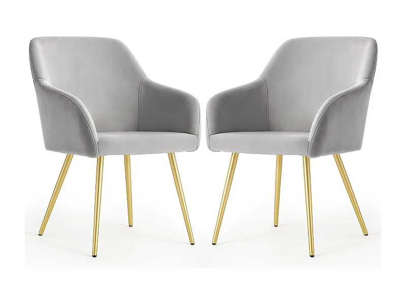 Lot de 2 Chaises en velours lisses ESTELLE Gris pieds dorés