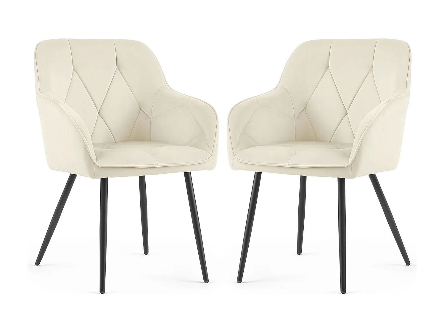 Lot de 2 Chaises en velours matelassées DIAMANTE Crème pieds noirs