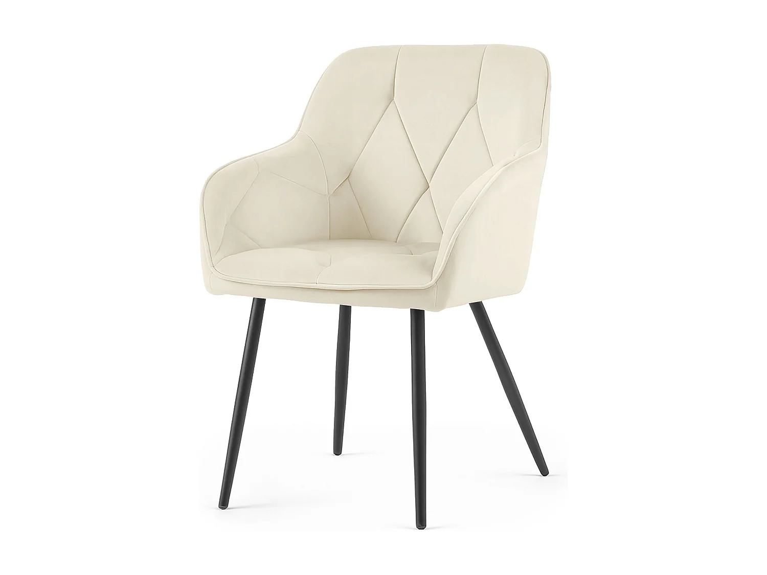 Lot de 2 Chaises en velours matelassées DIAMANTE Crème pieds noirs