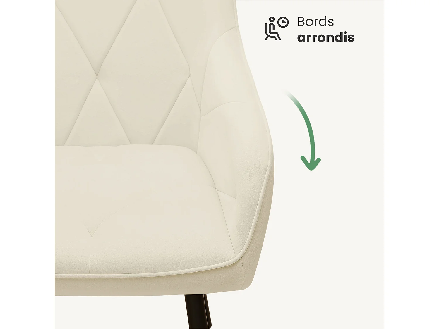 Lot de 2 Chaises en velours matelassées DIAMANTE Crème pieds noirs