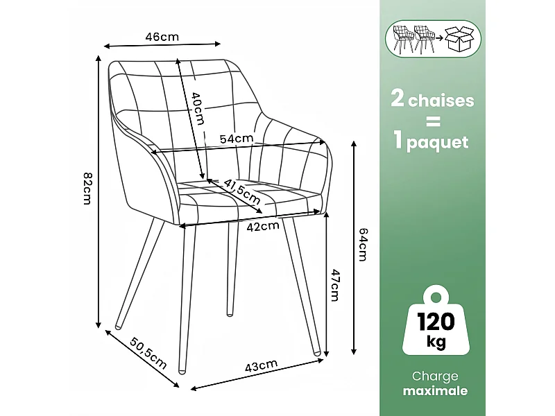 Lot de 2 Chaises rembourrées à surpiqûres carrées LUXANO Beige pieds dorés