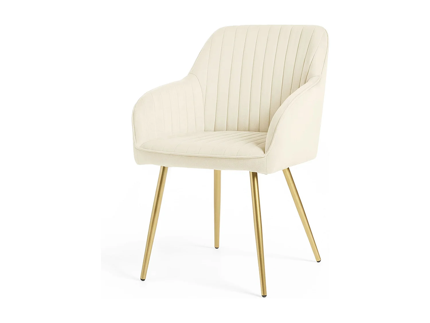 Set van 2 Eetkamerstoelen FLORENCE met Armleuningen / Gestoffeerde Stoelen / Fluwelen Stoelen en Metalen Poten / Crème kleur met gouden benen