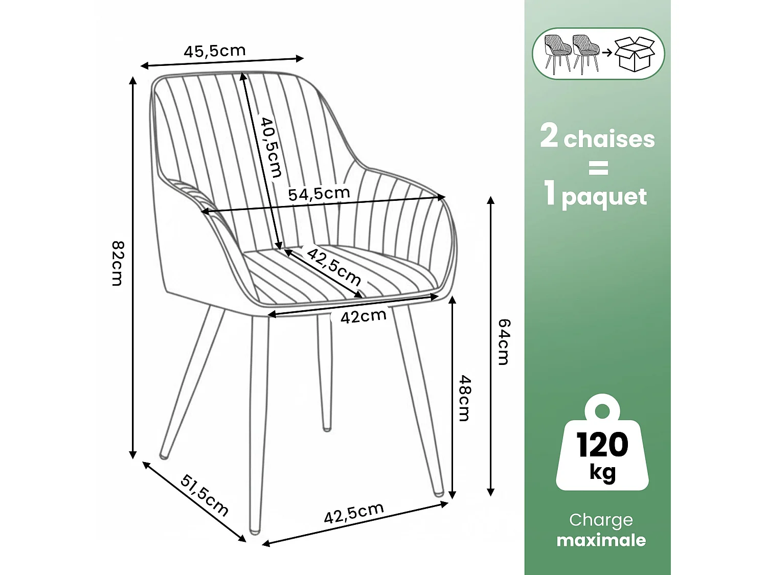 Set van 2 Eetkamerstoelen FLORENCE met Armleuningen / Gestoffeerde Stoelen / Fluwelen Stoelen en Metalen Poten / Crème kleur met gouden benen