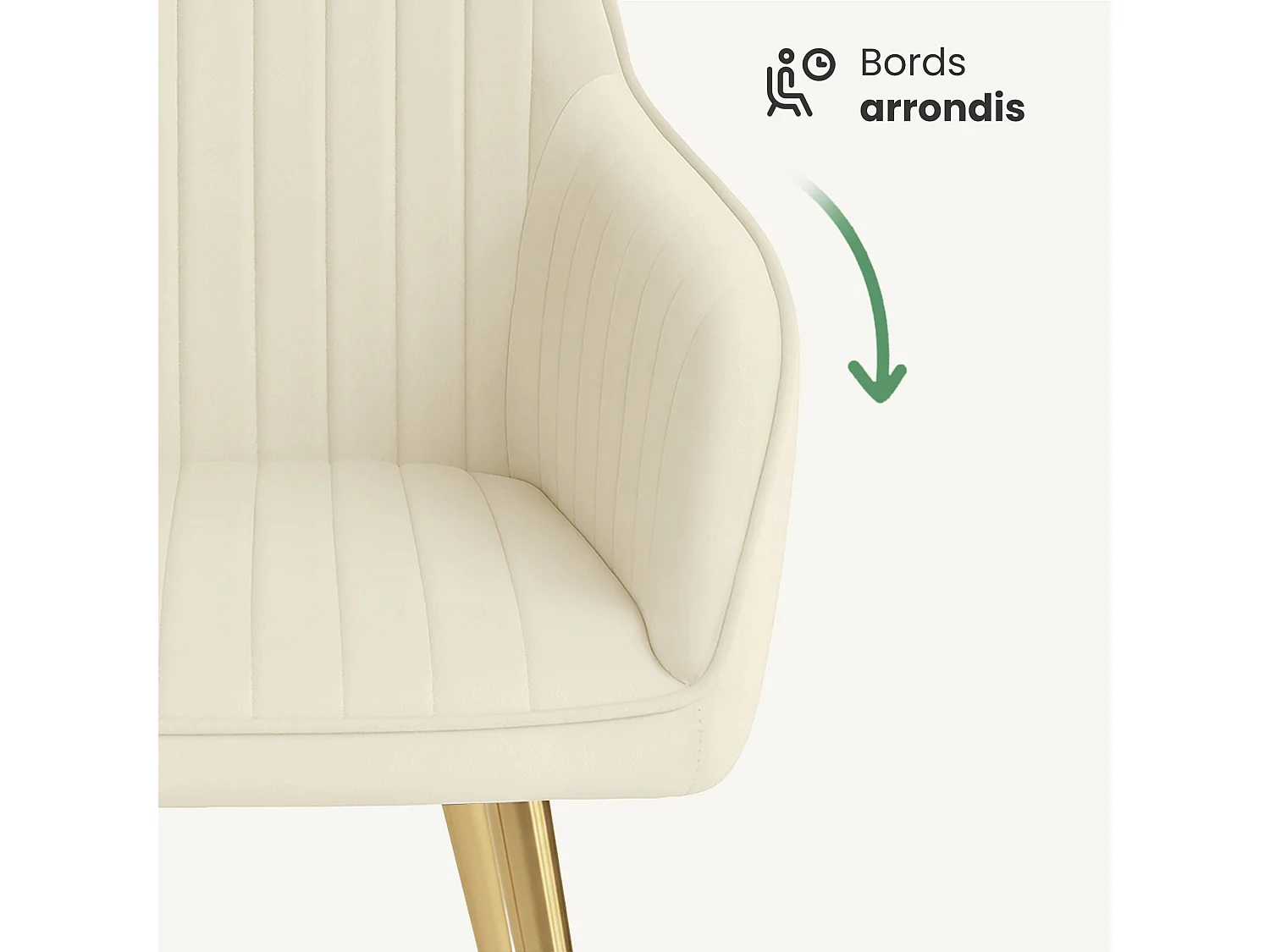 Set van 2 Eetkamerstoelen FLORENCE met Armleuningen / Gestoffeerde Stoelen / Fluwelen Stoelen en Metalen Poten / Crème kleur met gouden benen